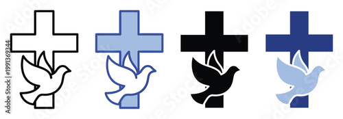 Religious cross symbol with flying dove representing faith and holy spirit perfect for church events and spiritual applications