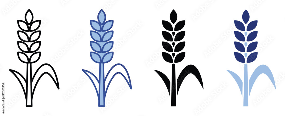 Naklejka premium Essential wheat grain plant symbols perfect for agricultural applications, food packaging, and healthy lifestyle branding