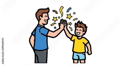 Father and son giving a high five to celebrate success.