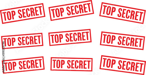 Set of red top secret rubber stamp vectors with grunge textures for confidential documents private files and secure information projects
