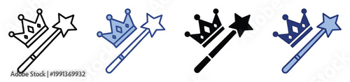 Enchanting magic wand and royal crown symbols perfect for games, fairy tale themes, and celebration designs