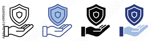 Human hand securely holding a protection shield icon symbolizing safety, insurance, and safeguarding solutions for various uses