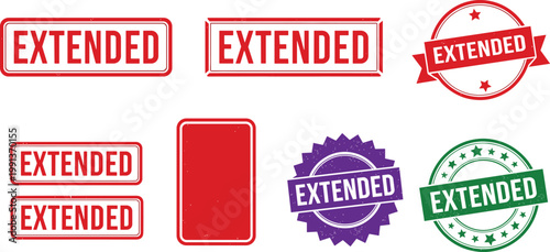 Set of colorful extended rubber stamp vectors with circular badges rectangular frames and serrated seals for business deadlines and promotion updates