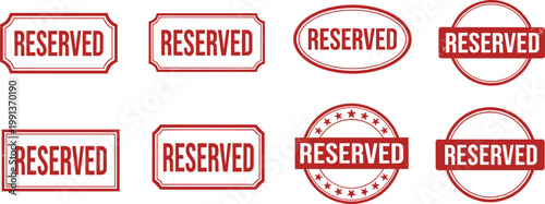 Collection of red reserved rubber stamp vectors with circular badges and rectangular frames for restaurant hospitality and business office paperwork