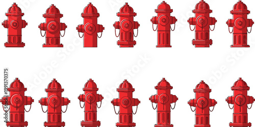 Collection of red fire hydrant vectors in various styles for urban safety emergency services and firefighting equipment illustration projects