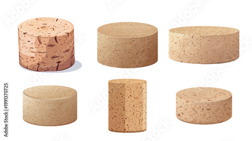 Single natural cork stopper cylindrical flat light beige vector illustration minimal object icon eco packaging wine bottle cap design