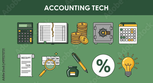 Accounting technology financial business icons.