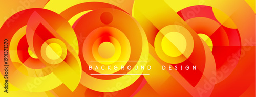 Abstract circles, vibrant colors, dynamic composition. Yellows, oranges, reds create modern visual effect. Background design element.