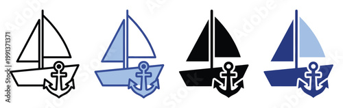 Modern sailboat and anchor emblem for nautical journey web applications and marine themed graphic design projects
