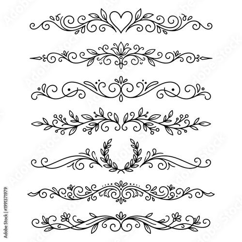 elegant floral wedding divider with ornate swirls and pearl center vector illustration
