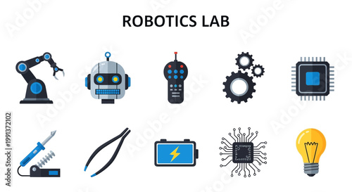 Robotics lab technology and innovation icons.
