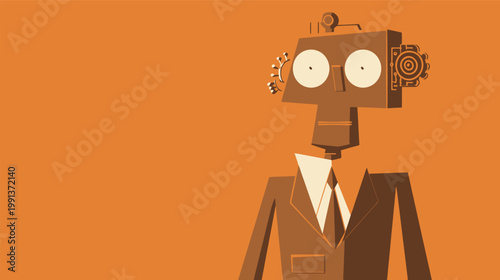 Mechanical cow head figure exaggerated on solid color background vector illustration futuristic robotic animal design bold modern concept