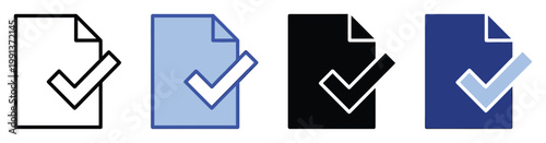 Document file icon with a checkmark symbolizing approval and completion for various digital applications and status indicators