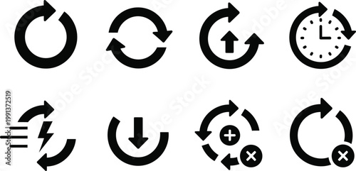 Time cycle icons set editable stroke vector illustration for refresh restart clock and process concepts