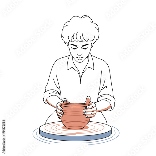 Young ceramic artist shaping clay bowl on pottery wheel