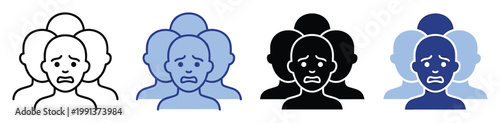 Depressed person in a crowd icon representing social anxiety fear or mental health concerns suitable for health applications