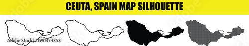 Ceuta spain map silhouette outline with solid black and halftone dot patterns vector illustration graphics.