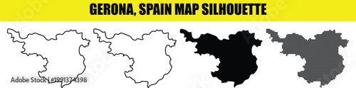 Gerona spain map silhouette white outline solid black and dotted filled area on transparent background vector illustration.