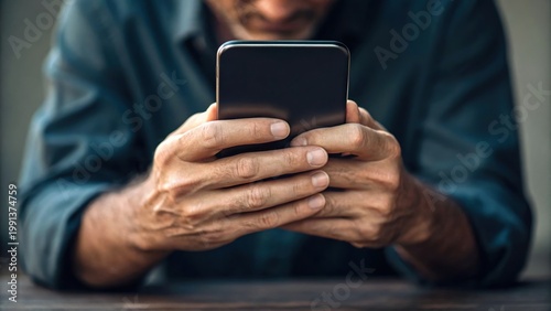Tired Person Holding Phone with Hands While Reading Emotional Text
