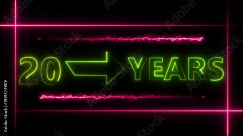 Abstract count 20 -years neon bright sign lime green color animation. Neon great celebrates year animation 4k video.