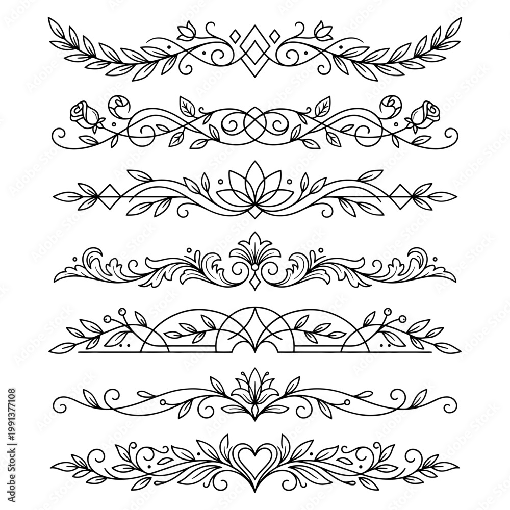 Fototapeta premium elegant floral wedding dividers and borders seamless pattern vector illustration