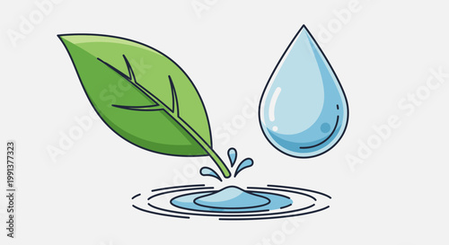 Green leaf and water drop illustration.