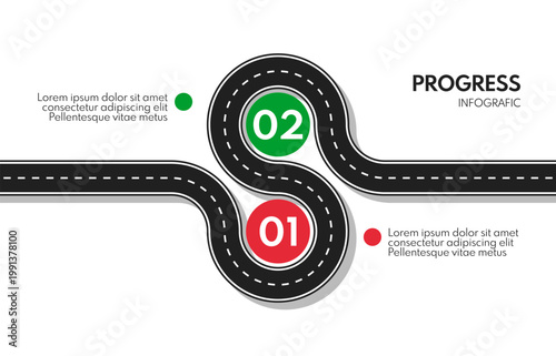 2 steps road map or timeline progress infographic, vector template