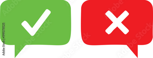 Green and red speech bubbles with check mark and cross symbol