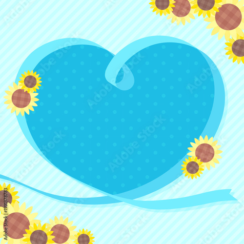 ハートリボンとひまわりの父の日テンプレート_文字なし_正方形