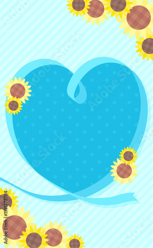 ハートリボンとひまわりの父の日テンプレート_文字なし_縦