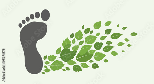 Ecological footprint symbol created from green leaves on a light background.