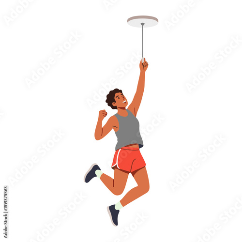 Man jumping up to hit a frisbee with his right hand in mid-air action