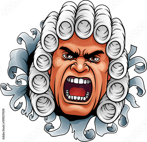 An angry mad judge cartoon character face illustration