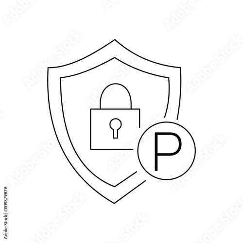 Secure shield with padlock and point symbol icon vector for digital payment and data safety.Editable stroke, Vector illustration, Line art Icon, Symbols.