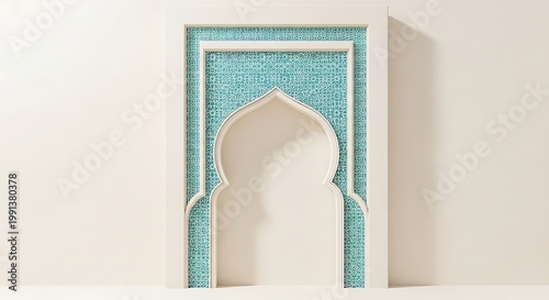 Antique Thai architecture featuring an ornate gold and wood entrance door set within an ancient stone arch of a traditional religious temple building