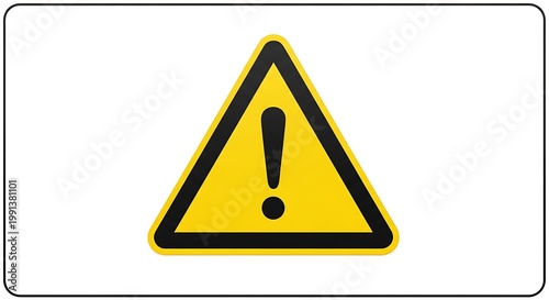 An isolated yellow warning triangle sign with a black exclamation mark symbol serves as a road risk alert and health hazard caution icon to represent a safety problem, stress, or danger concept