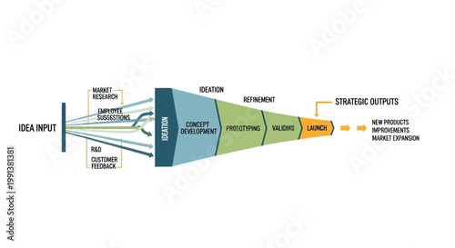 Innovation process, business strategy, workflow diagram, vector illustration, infographic template
