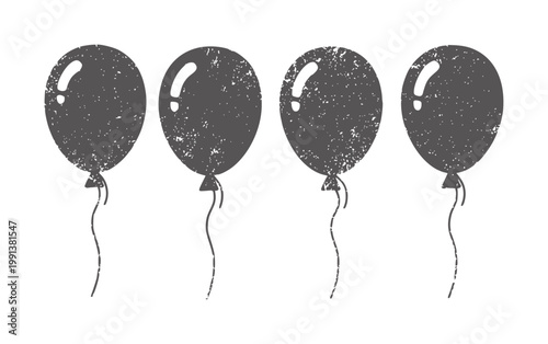 Four dark grey textured balloons with strings white