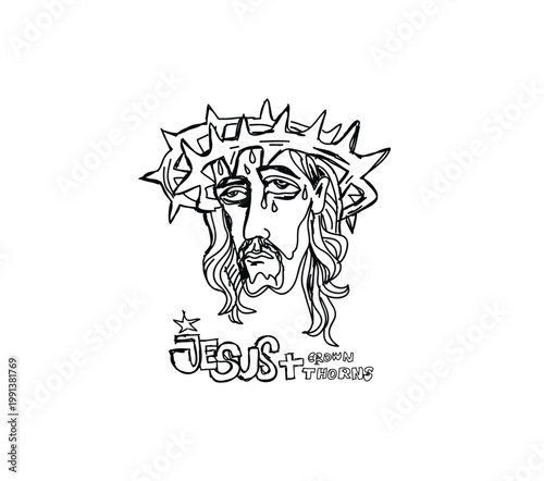 Jesus with Crown Thorns, art sketch vector design