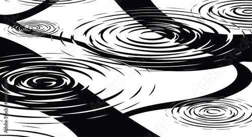Black and White Ripples on Water with Abstract Lines