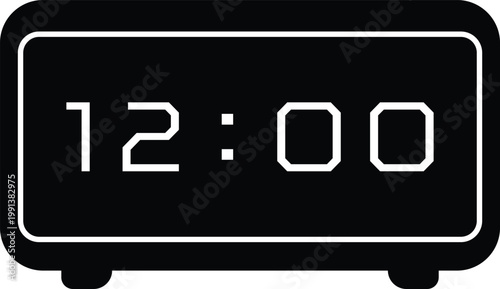 Digital alarm clock showing noon illustration