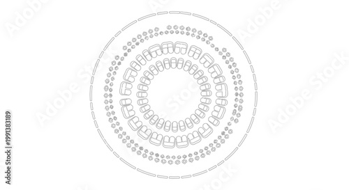 Gray dotted concentric circle design element.
