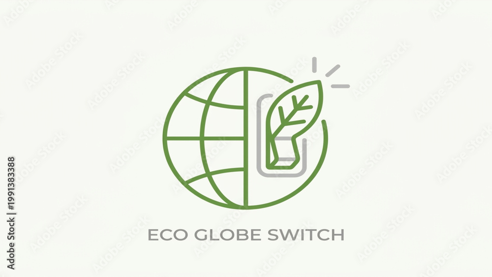 Obraz premium Minimalist globe icon with a leaf-shaped light switch