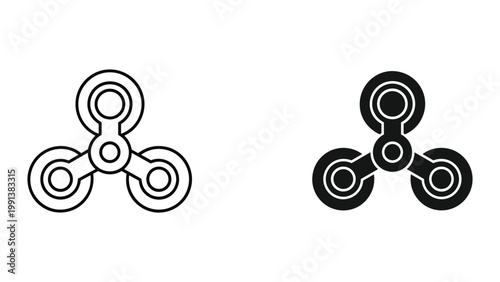 Two fidget spinners in black and white on a plain white background