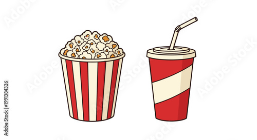 Popcorn and soda cup combo snack.