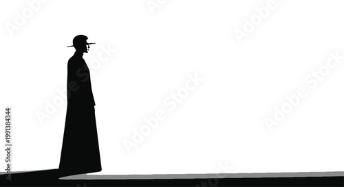 Man Walking Alone on White Background Silhouette