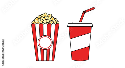 Red and white popcorn bucket soda.