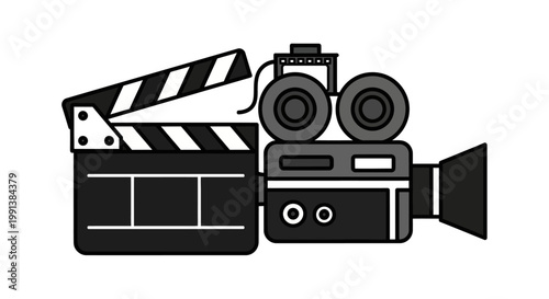 Film camera with clapper board.