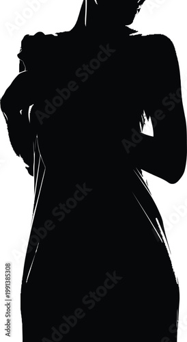Woman Standing Silhouette Against White Background
