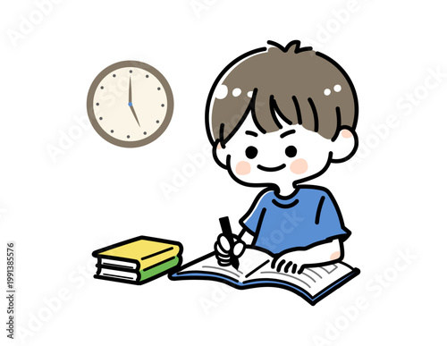 勉強する子どものカラーイラスト 学習 教育素材